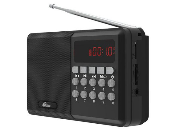 Радиоприемник Ritmix RPR-001 (Fm/USB/microSD/акб.18650) черный (12х3,2х7,5см)