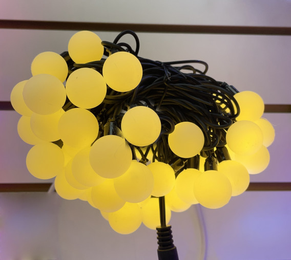 Уличная гирлянда "Шарики матовые" 100LED, 8м, тёпл.белая, чер.шнур