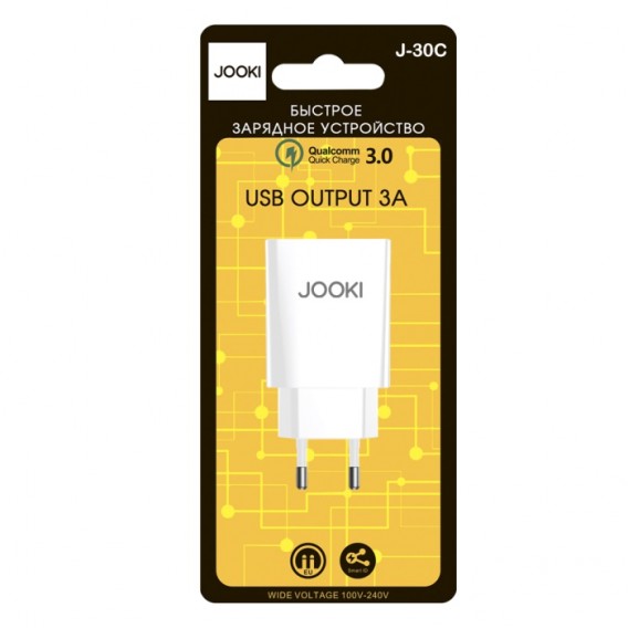 Адаптер 220V->USB 3A QC3.0 Jooki J30C