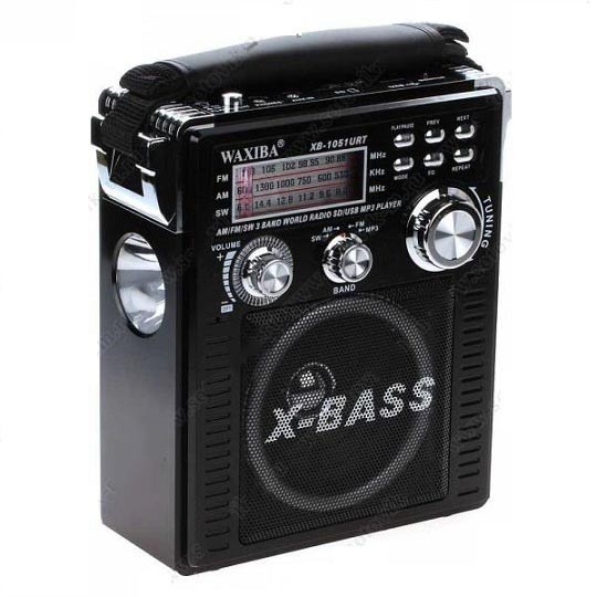 Радиоприемник Waxiba XB-1051URT (USB/SD/FM/акб.18650/220V/фонарь) черный