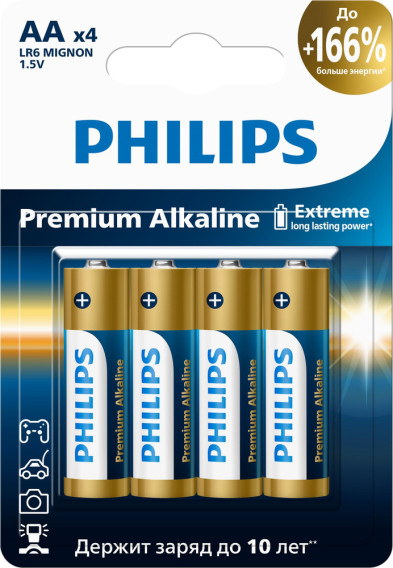 Батарейка Philips LR6 Premium Alkaline BL 4/48/144