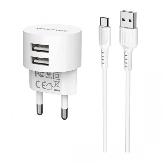 Адаптер сетевой с кабелем USB - Type-C 2.4A Borofone BA23A