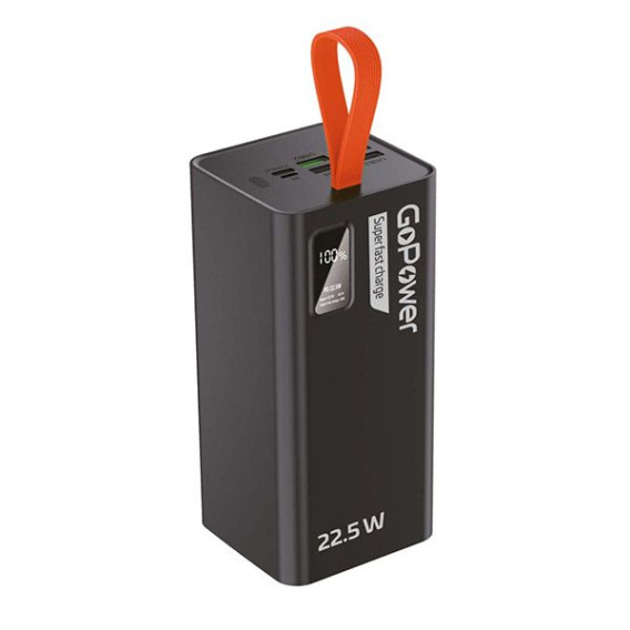 Внешний аккумулятор 50000mAh GoPower PB03-50 QC3.0 (in - T,M /out -4U,T) дисп., черный