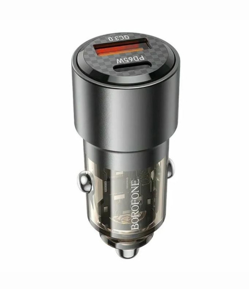 Адаптер автомобильный USB + Type-C 3А QC3.0 18W + PD65W Borofone BZ20A