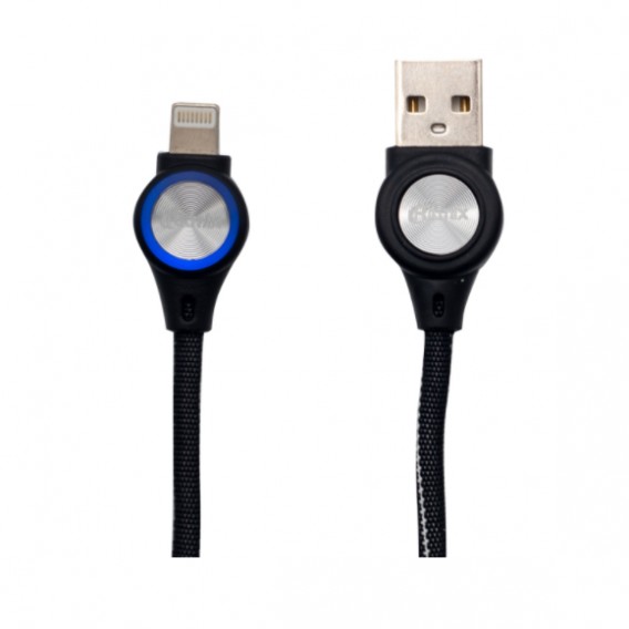 Кабель USB- lightning Ritmix 1м 2A ткань, черный, LED-подсветка RCC-429