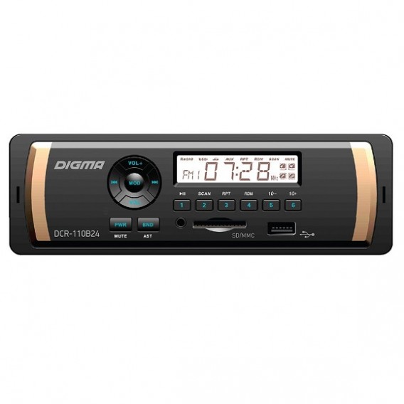 Автомагнитола 1 дин Digma DCR-110B24 4*45 Вт (SD, USB) питание 24V