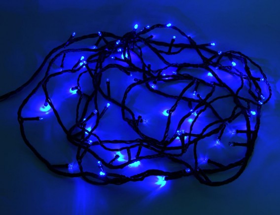 Уличная гирлянда "Нить" 100LED, 10м, синяя, мерц.хол.бел, чер.шнур, соед