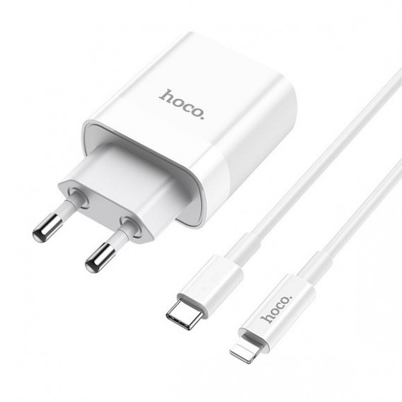 Адаптер сетевой с кабелем Type-C - lightning PD20W + USB QC3.0 Hoco C80A