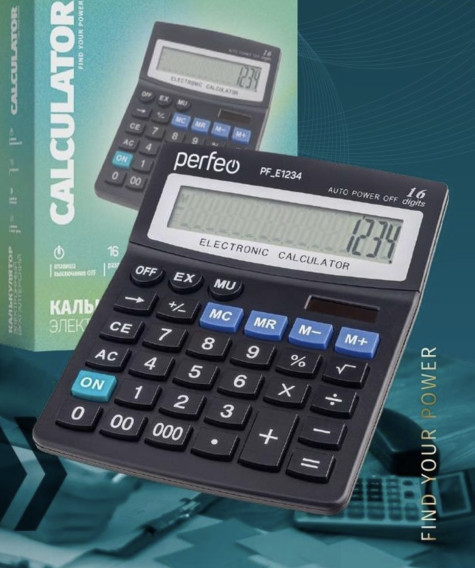 Калькулятор Perfeo PF_E1234 бухгалтерский (16 разряд) черный
