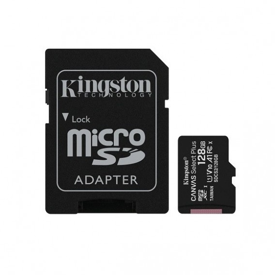 Карта памяти microSDHC Kingston 128Gb Class10 CanvasPlus A1 (100Mb) с адап