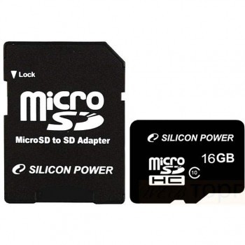 Карта памяти microSDHC Silicon Power 16Gb Class 10 UHS-1 с адаптером