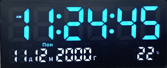 Часы настенные электронные JH3609 син., 36*16см(дата,темп.,нед.,буд.,220V+2032)
