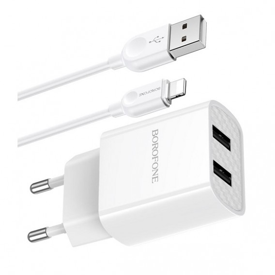 Адаптер сетевой с кабелем USB - lightning 2.1A Borofone BA53A