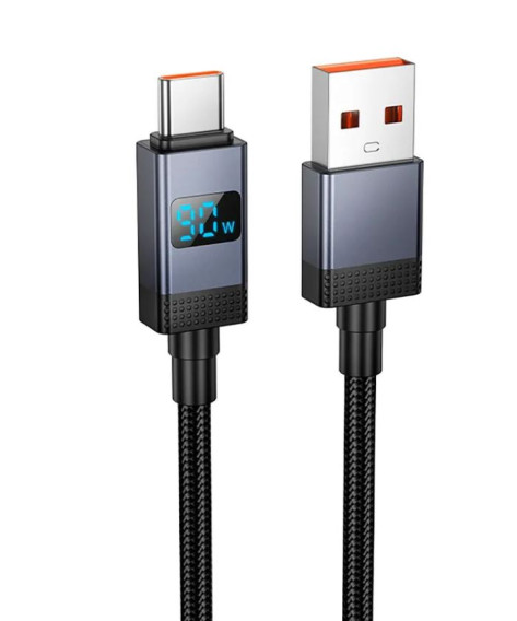 Кабель USB - Type-C Hoco X118 1м 5А 100W нейлон (отображ.мощ.заряд.)