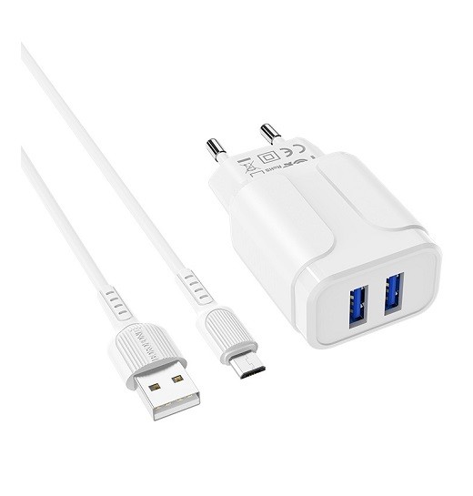 Адаптер сетевой с кабелем USB - microUSB 2.4A Borofone BA37A
