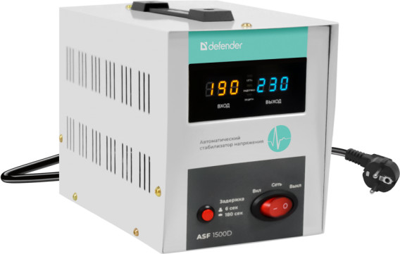 Стабилизатор напряжения Defender ASF 1500D напольный (900Вт, 2 розетки) 99036