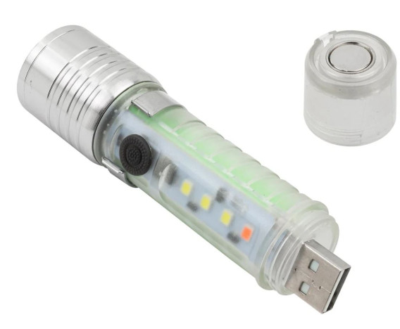 Фонарь аккум.ручной 2W+COB (USB) прозр. цвет., карт. упак. (BL-CB-023)