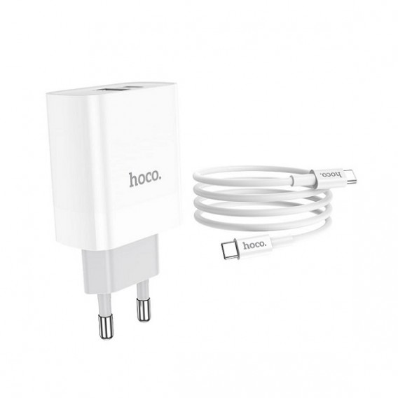 Адаптер сетевой с кабелем Type-C - Type-C PD20W + USB QC3.0 Hoco C80A