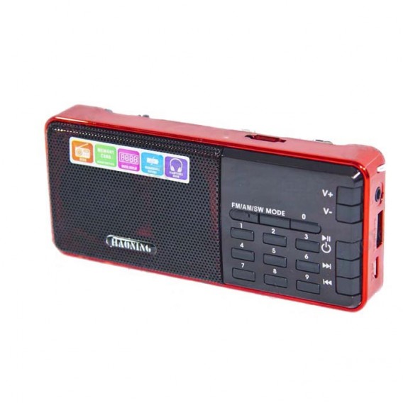 Радиоприемник Haoning HN-S363LED (USB/microSD/акб BL-5C) красный (13х6х3см)