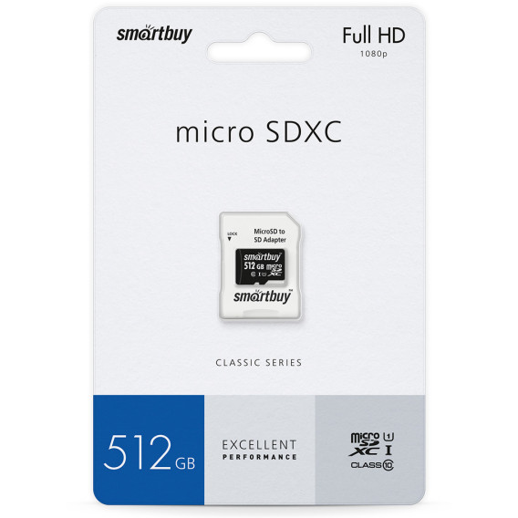 Карта памяти microSDHC SmartBuy 512Gb Class 10 UHS-l с адаптером (SDXC)