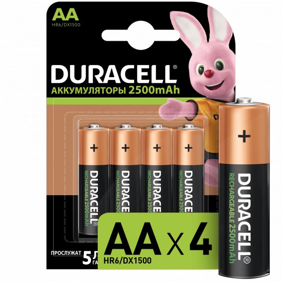 Аккумулятор Duracell R6 2500mAh Ni-Mh BL 4/40 предзаряженный