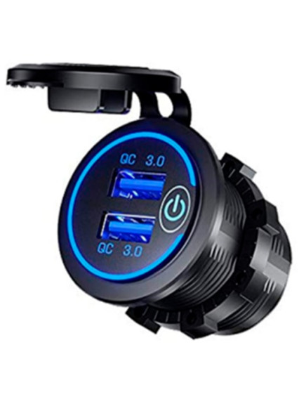 Зарядое устройство автомоб. врезное GSG2016PTQQ 2USB*3A QC, кнопка вкл/выкл, LED