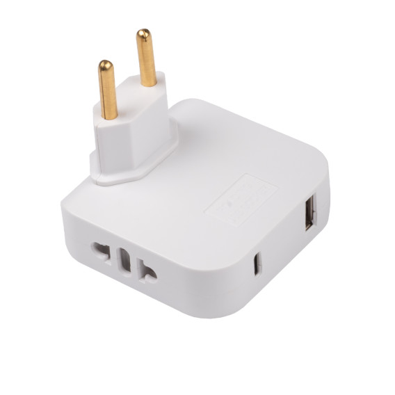 Разветвитель на 2 розетки,1*USB,1*Type-C,без заземл.,16А, белый Фаzа FAS-2AC-wh (до 2500Вт, поворот)