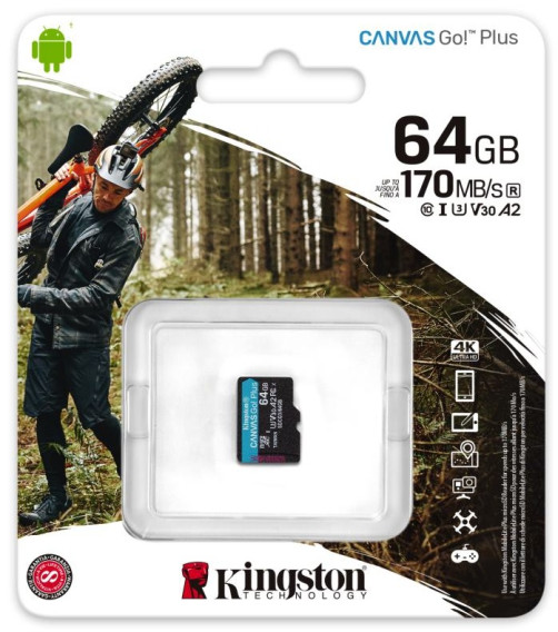 Карта памяти microSDHC Kingston 64Gb Class10 CanvasGo U3 V30 A2 без адапт