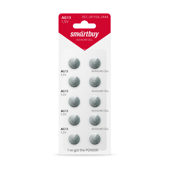 Батарейка SmartBuy G13 (LR1154, LR44, 357A, A76) BL 10/100