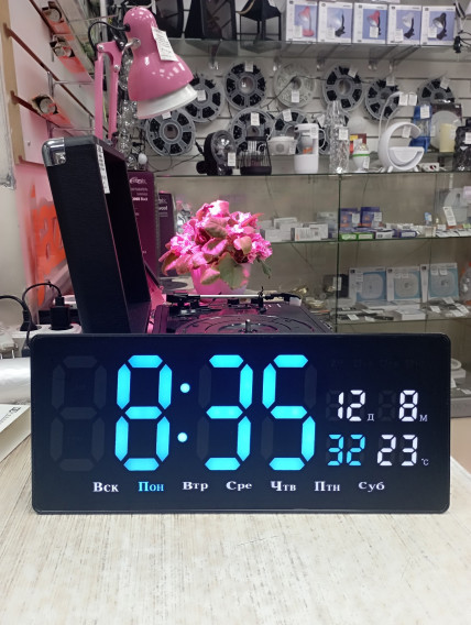 Часы настенные электронные JH3604 син., 36*15см (дата,темп.,нед.,буд.,220V+2032)