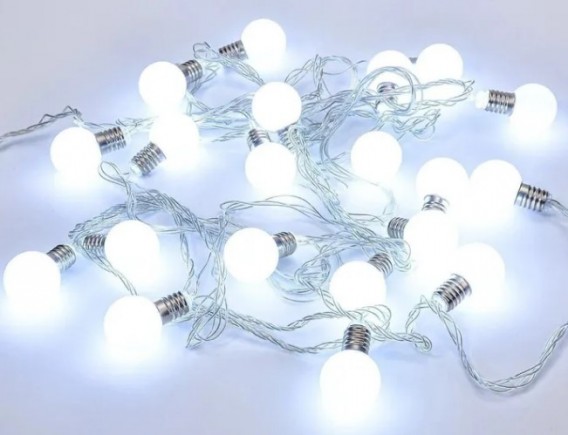 Гирлянда "Нить. Шарики матовые" 20LED, белая, 4,8м, прозр.шнур