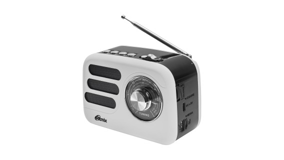 Радиоприемник Ritmix RPR-033 (Fm/BT/USB/microSD/акб.18650) белый (14х8х9,5см)