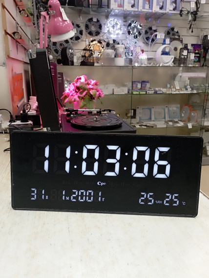 Часы настенные электронные JH3608 белые, 36*16см (дата, темп., нед., 220V+2032)