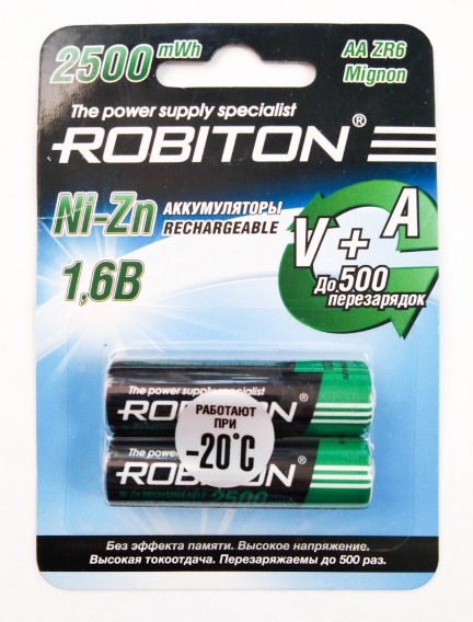 Аккумулятор Robiton R6 1560mAh/2500mWh Ni-Zn BL 2/50 (1,6V!!!)