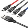 Кабель USB- lightning/microUSB/2 Type-C 1м 2А (4 в 1) Hoco X76