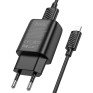 Адаптер сетевой с кабелем USB - lightning 2.4A/12W Hoco C134A, черный