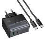 Адаптер сетевой с кабелем Type-C - Type-C PD45W + USB QC3.0 Hoco CS74A