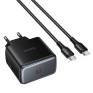 Адаптер сетевой с кабелем Type-C - Type-C PD65W Hoco C159A, черный