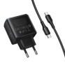 Адаптер сетевой с кабелем Type-C - Type-C PD65W Hoco C159A, черный