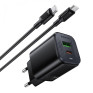 Адаптер сетевой с кабелем Type-C - Type-C PD30W + USB QC3.0 Borofone BAS85A, черный