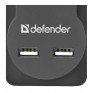 Сетевой фильтр Defender DFS -751 черный (2*USB, 5 роз, 1,8 м, 2.1А) 99751
