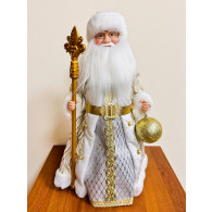 Фигура новогодняя "Дед Мороз" бел./золот., музык., 46см