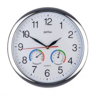 Часы настенные Perfeo "PF-WC-021" серебр.корп., кругл., диам.36см (1АА) PF_D0404