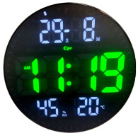 Часы настенные электронные JH2560 зел., D=25см (дата,темп,влаж,нед,220V+2032)