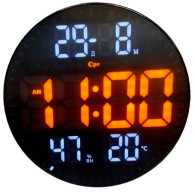 Часы настенные электронные JH2560 оранж., D=25см (дата,темп,влаж,нед,220V+2032)