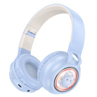 Гарнитура Bluetooth Hoco W50 Cute fun, RGB (полноразм., microSD) голубая
