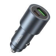 Адаптер автомобильный USB + Type-C 3А QC3.0 18W + PD30W Hoco Z60 серый металл