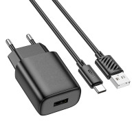 Адаптер сетевой с кабелем USB - Type-C 2.4A/12W Hoco C134A, черный