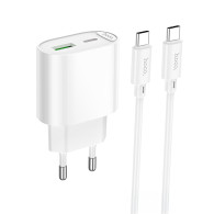 Адаптер сетевой с кабелем Type-C - Type-C PD20W + USB QC3.0 Hoco C109A, белый