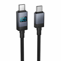 Кабель Type-C - Type-C 1м Hoco X118 3А PD60W, нейлон, черный (отображ.мощ.заряд.) Кабель Type-C - Type-C 1м Hoco X118 3А PD60W, нейлон, черный (отображ.мощ.заряд.)